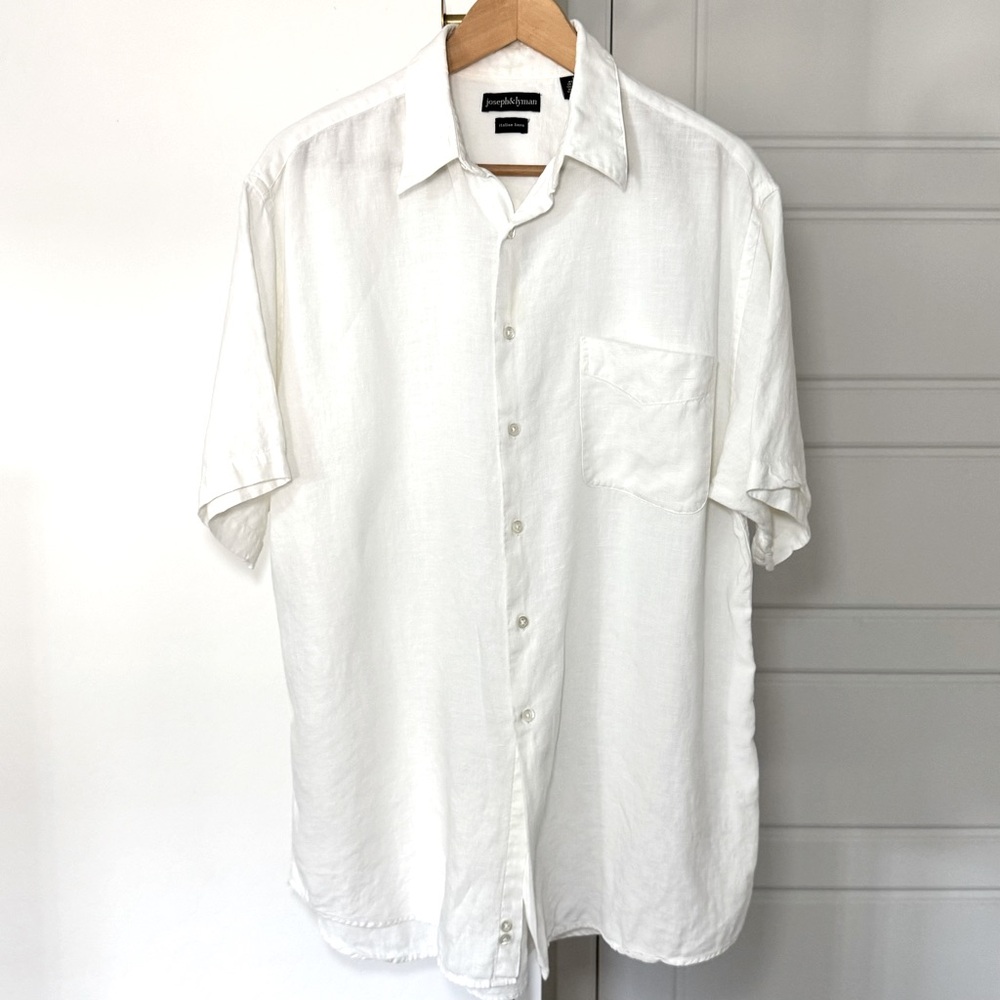 100% Italian Linen Button Down Ecru L Coastal Breathable Summer Shirt Old Money